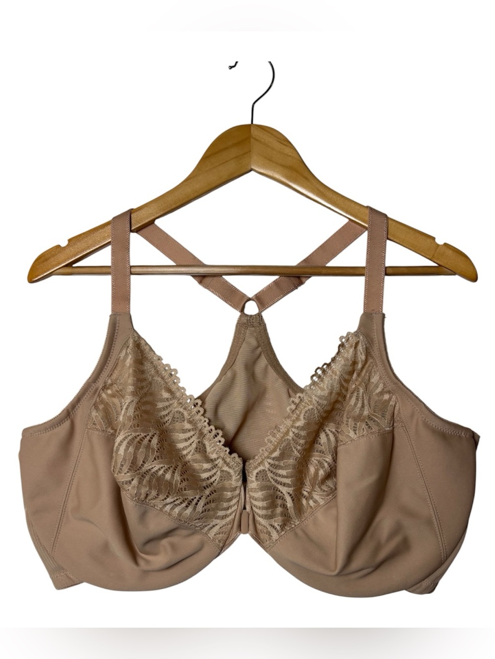 Glamorise Bra Size 48DD Beige Front Closure T-Back WonderWire Lace 1246 NWOT